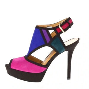 NINE WEST | WOMEN'S FOUNDER PEPTOE PLATFORM PUMP MULTICOLOR SUEDE SIZE 8M (NWOB)